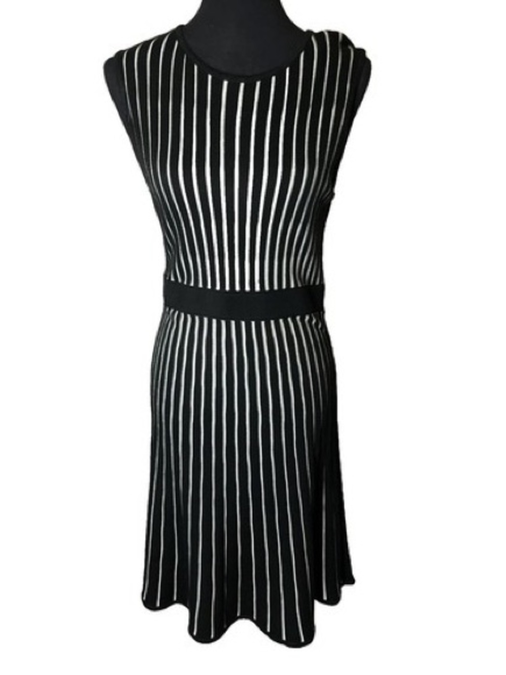 Calvin Klein Black and White Striped Midi Dress